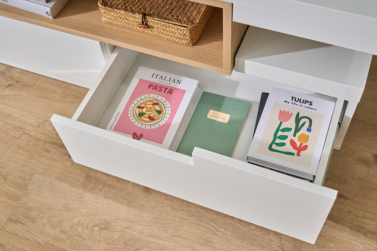Mobile TV design bianco e legno L200 cm LIVO