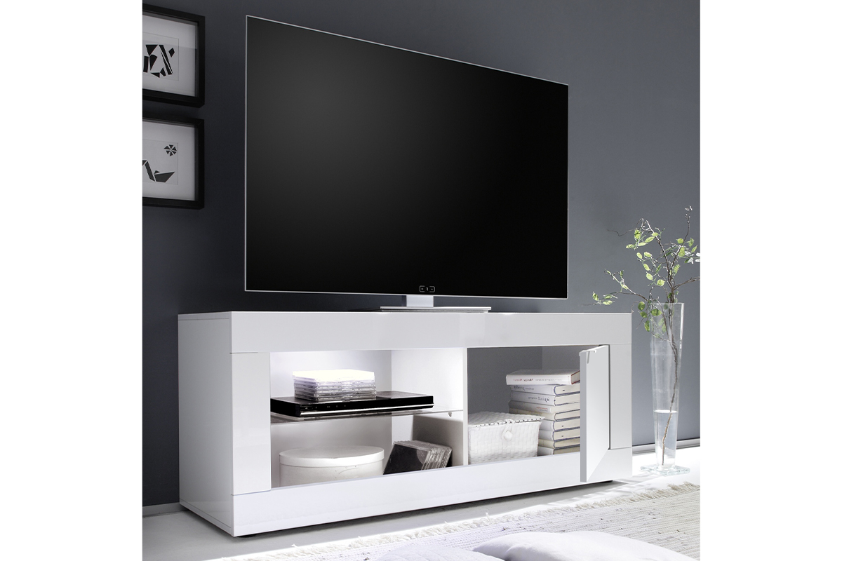Mobile TV design bianco laccato L140 cm LATTE