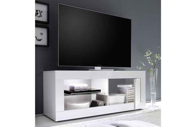 Mobile TV design bianco laccato L140 cm LATTE - Miliboo