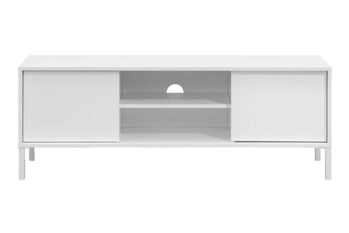 Mobile TV design con ripiani bianco laccato e base metallo bianco MIKY