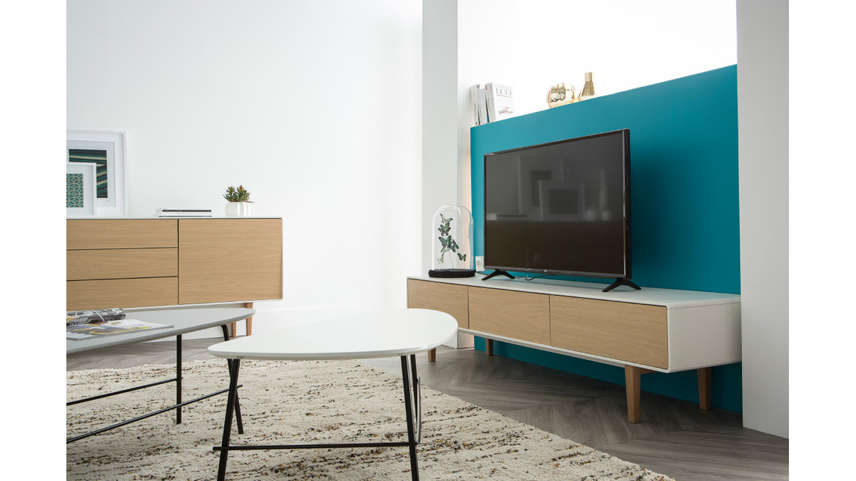 Mobile TV design contemporaneo bianco e legno ROMY