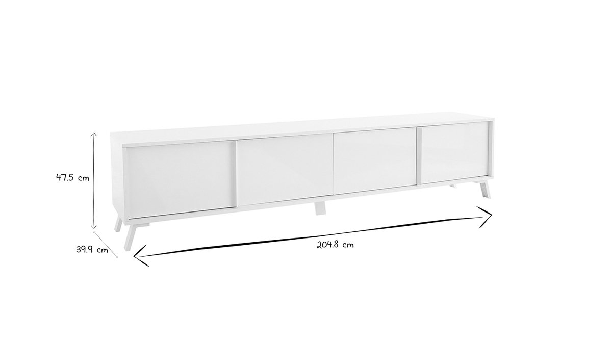 Mobile TV design finitura bianco lucido L205 cm NEMA