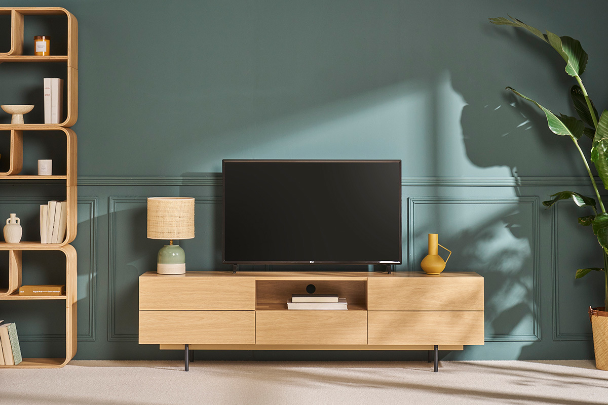 Mobile TV design finitura legno chiaro rovere e metallo nero L180 cm ALASKA