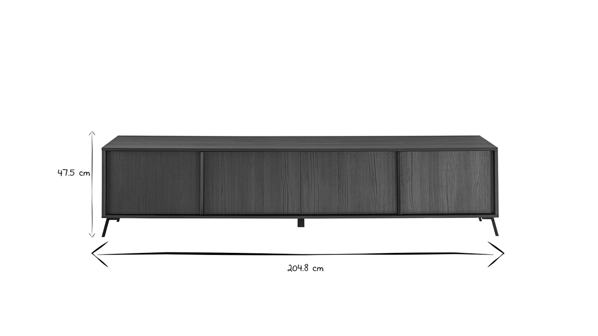 Mobile TV design finitura legno nero opaco L205 cm NEMA