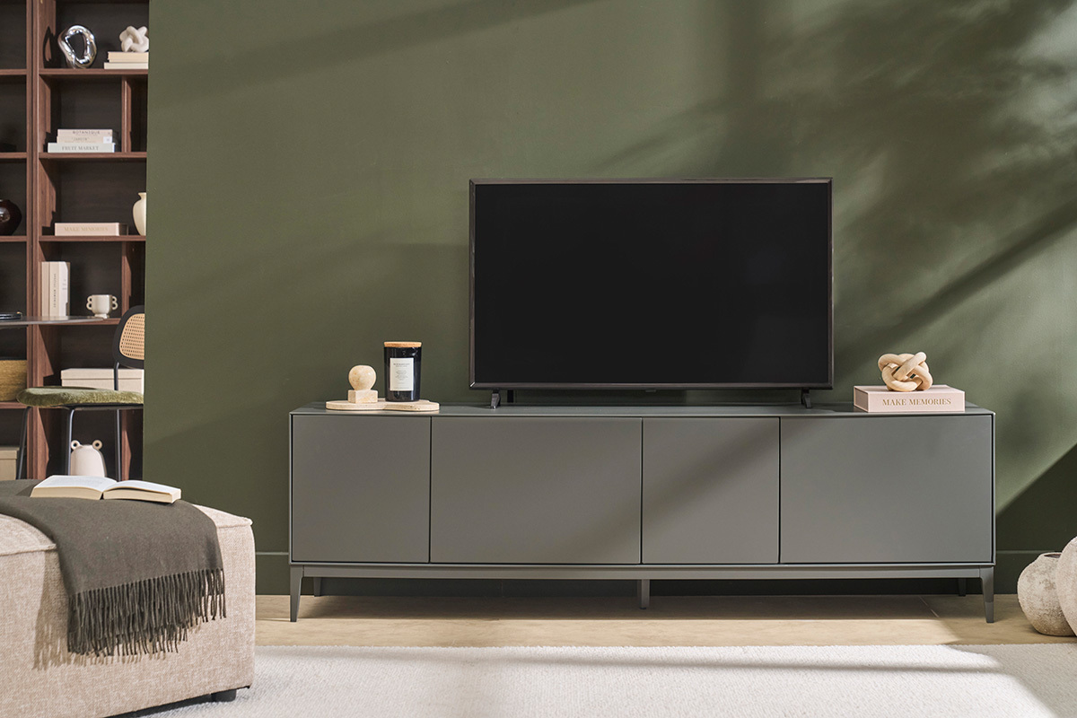 Mobile TV design grigio con ripostigli L180 cm GRAY