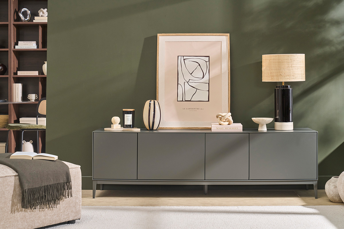 Mobile TV design grigio con ripostigli L180 cm GRAY