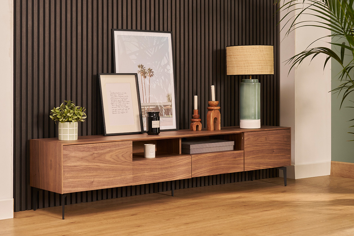 Mobile TV design impiallacciatura noce L200 cm BLISS