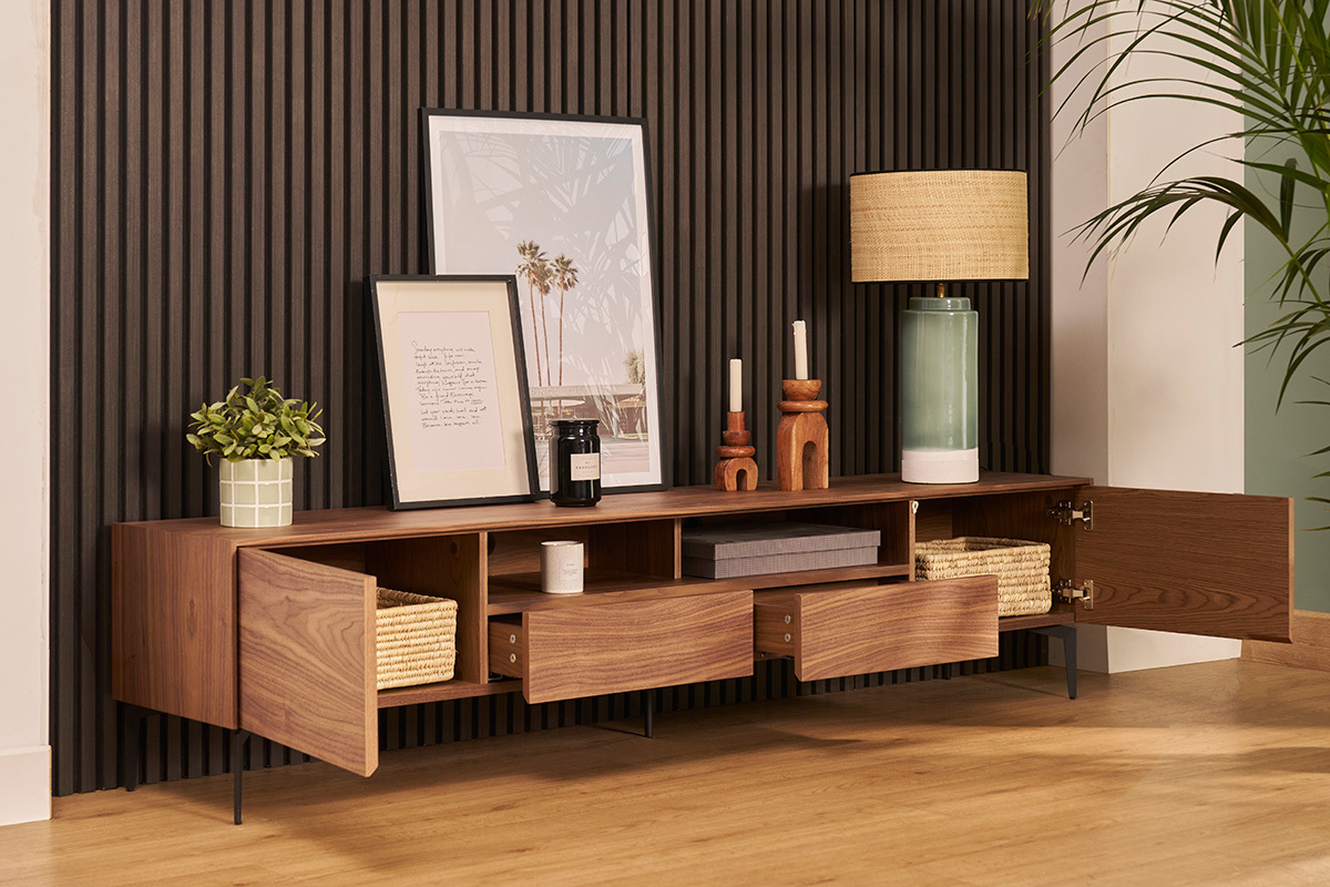 Mobile TV design impiallacciatura noce L200 cm BLISS