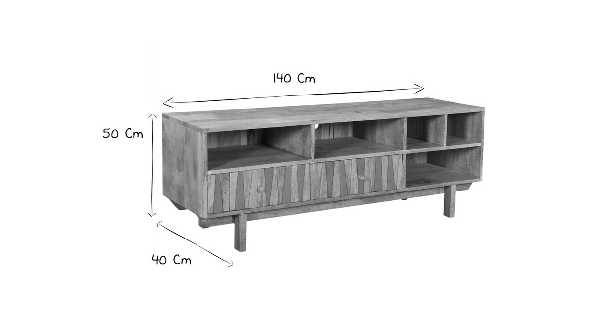 Mobile TV design in legno di mango e ottone ZAIKA