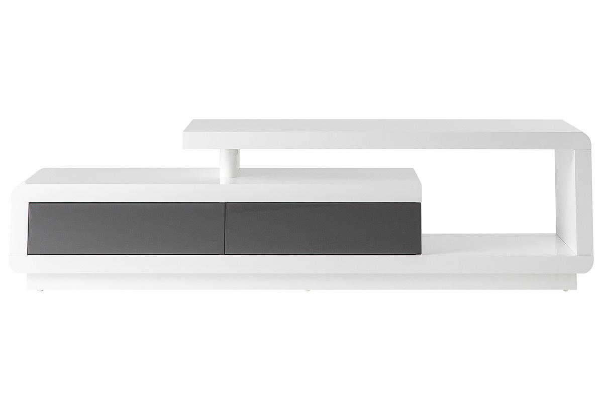 Mobile TV design laccato bianco con cassetti grigio ETANA