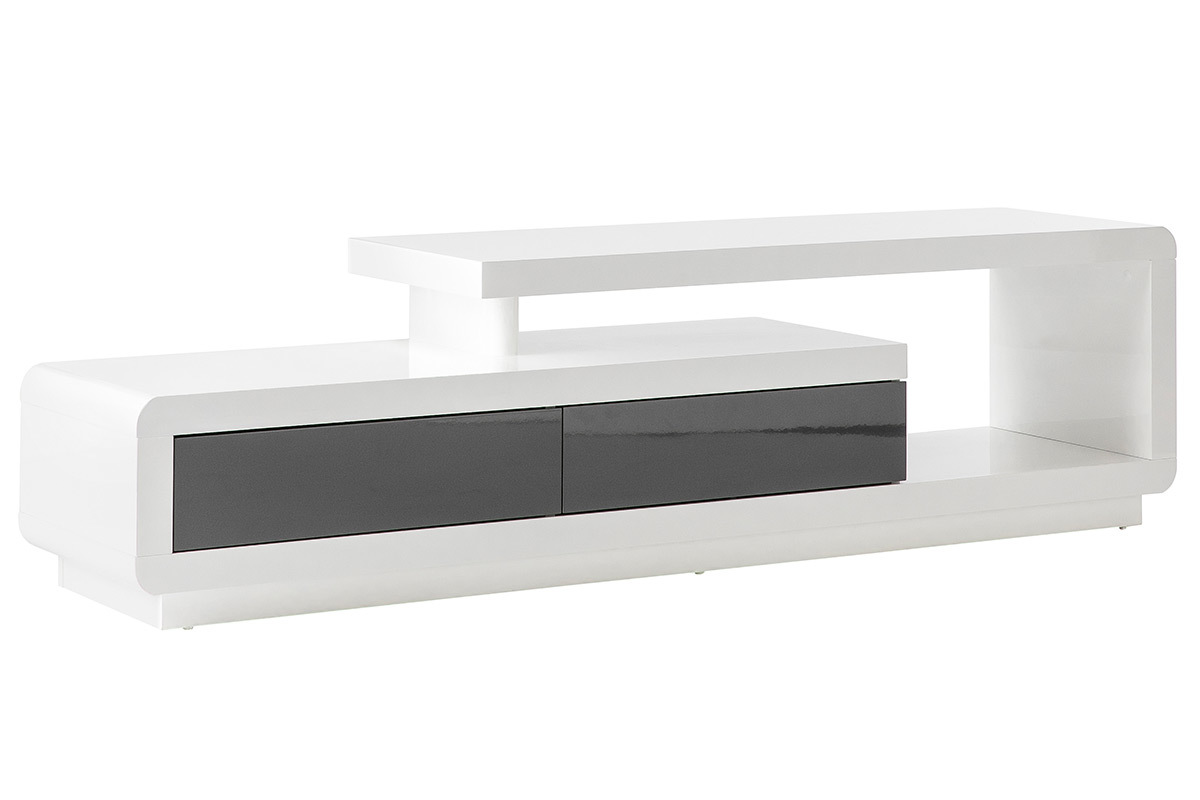 Mobile TV design laccato bianco con cassetti grigio ETANA