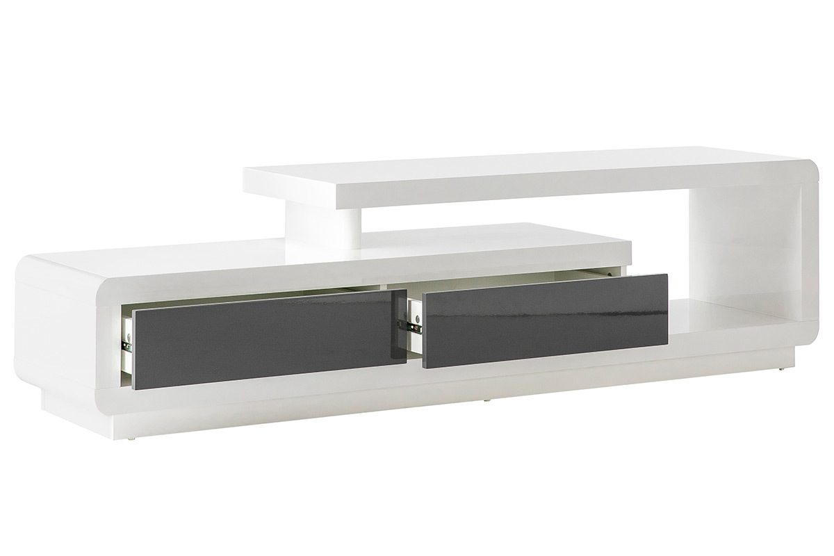 Mobile TV design laccato bianco con cassetti grigio ETANA