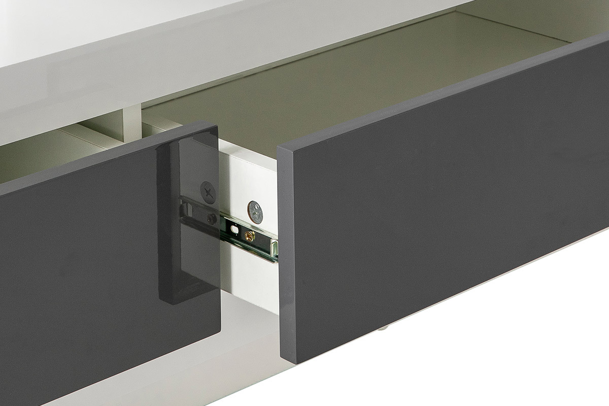 Mobile TV design laccato bianco con cassetti grigio ETANA