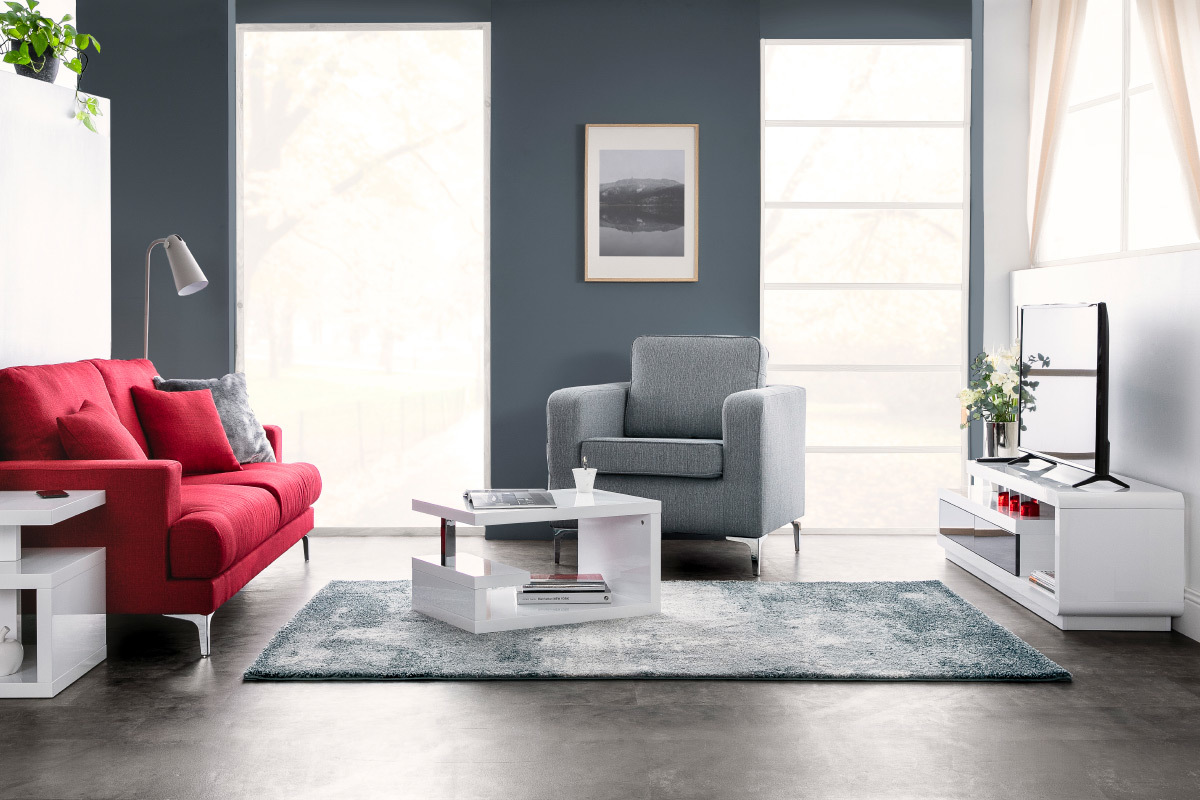 Mobile TV design laccato bianco con cassetti grigio ETANA