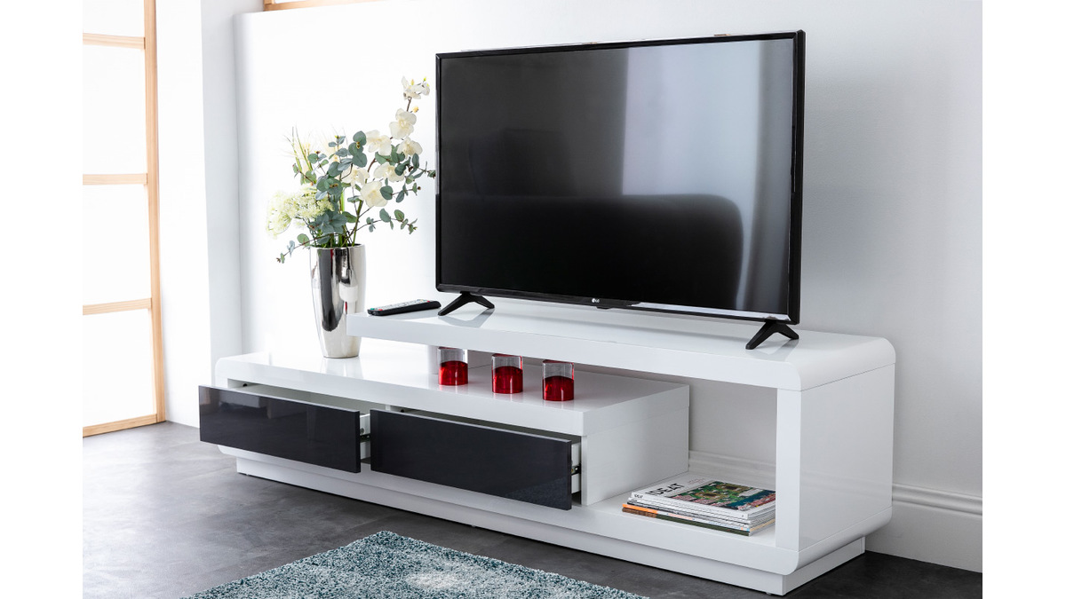 Mobile TV design laccato bianco con cassetti grigio ETANA