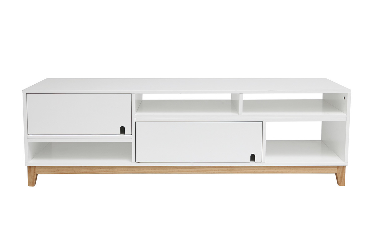Mobile TV design laccato bianco opaco e legno SKAL