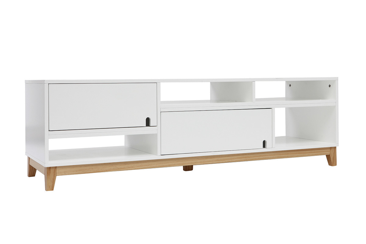Mobile TV design laccato bianco opaco e legno SKAL