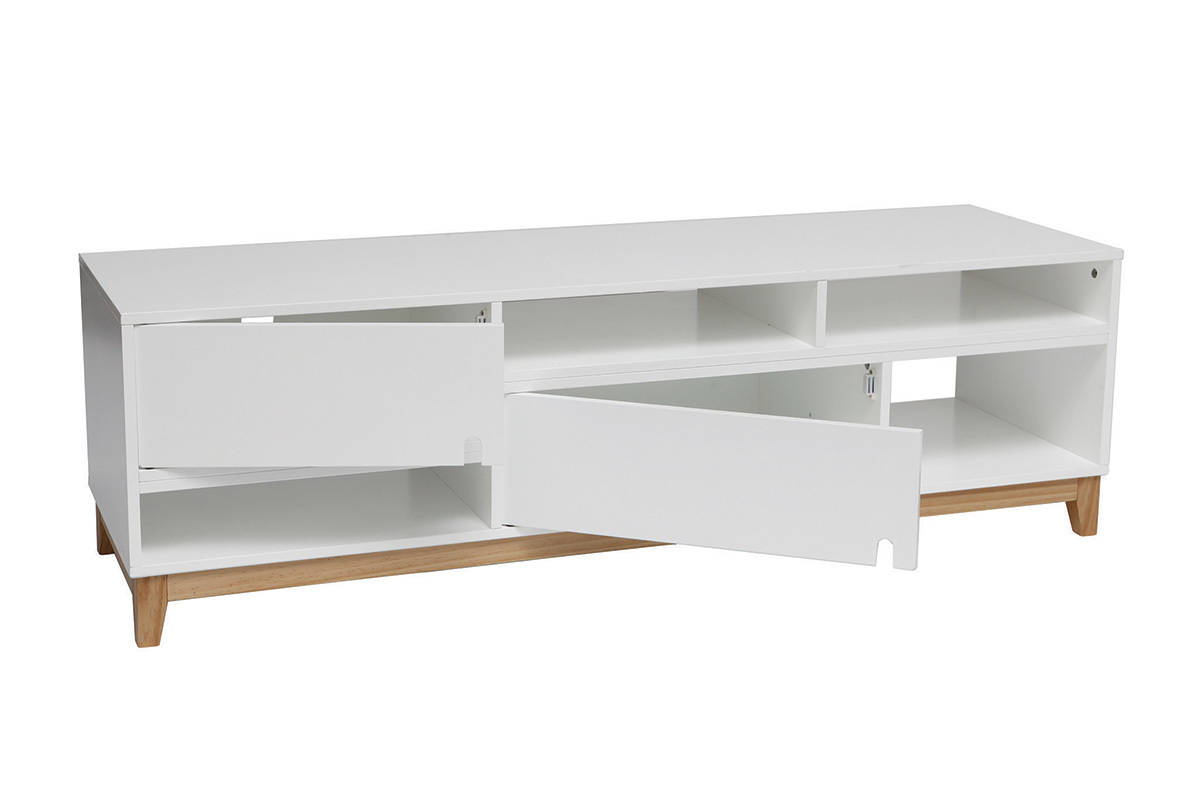 Mobile TV design laccato bianco opaco e legno SKAL