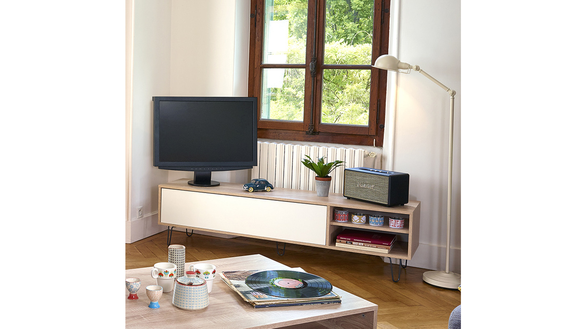 Mobile TV design legno e bianco LUMY