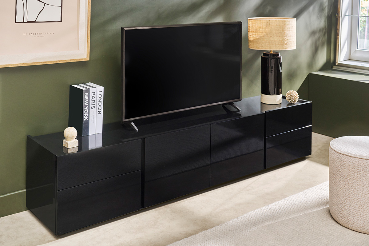 Mobile TV design nero lucido con vani L199.8 cm ISAURE