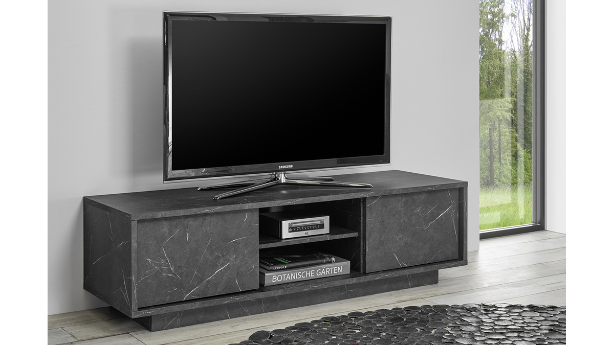 Mobile TV effetto marmo nero L138 cm CARRA