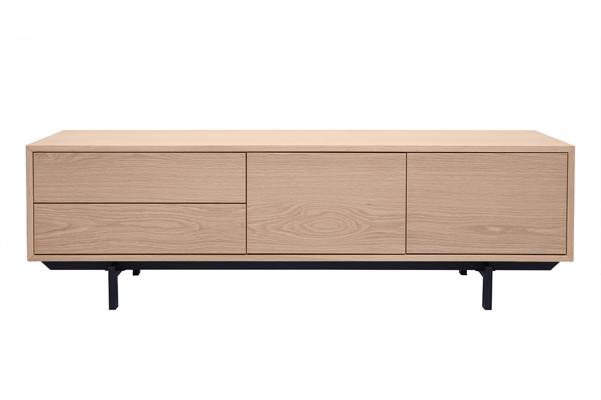 Mobile TV finitura in legno di quercia con vani chiusi L160 cm MANNY