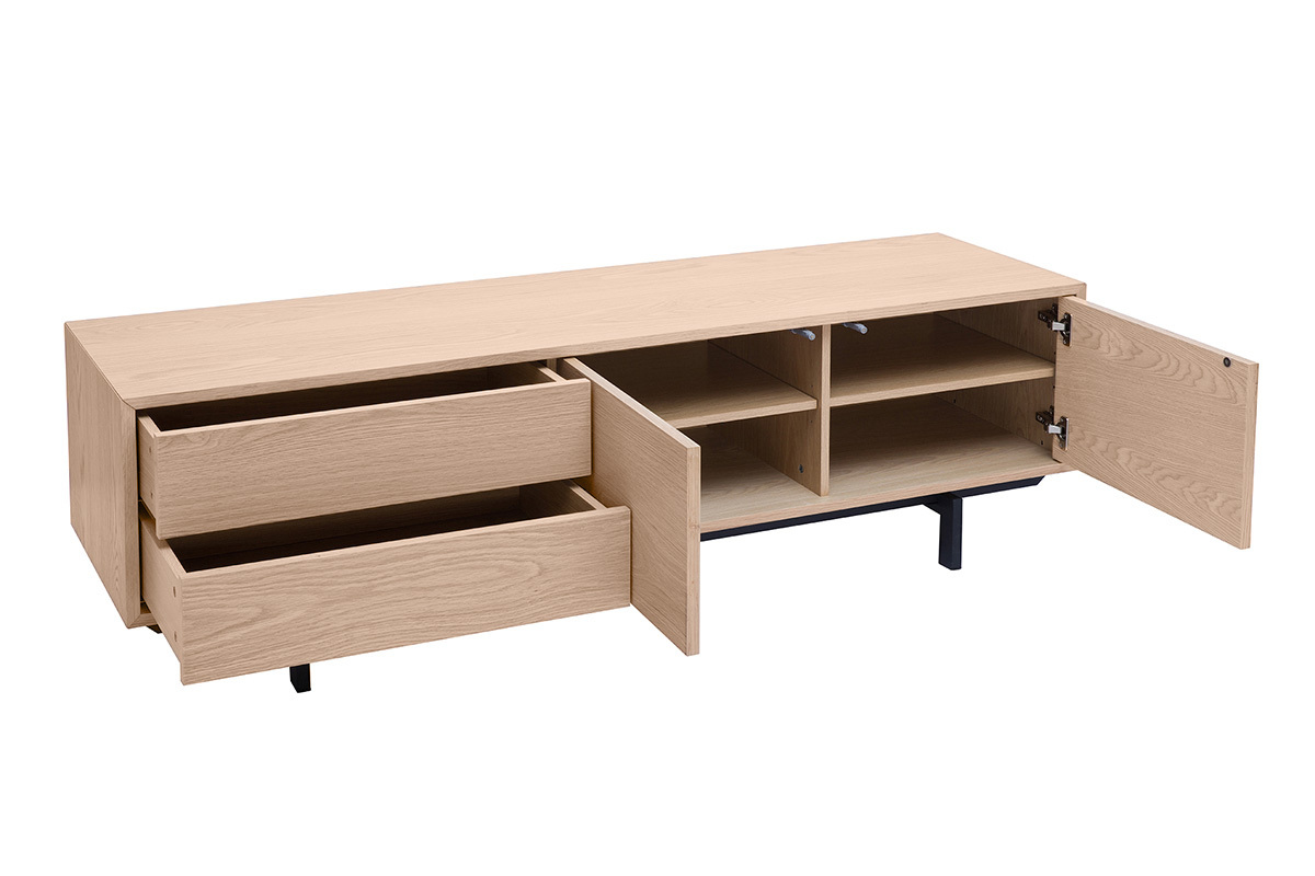 Mobile TV finitura in legno di quercia con vani chiusi L160 cm MANNY
