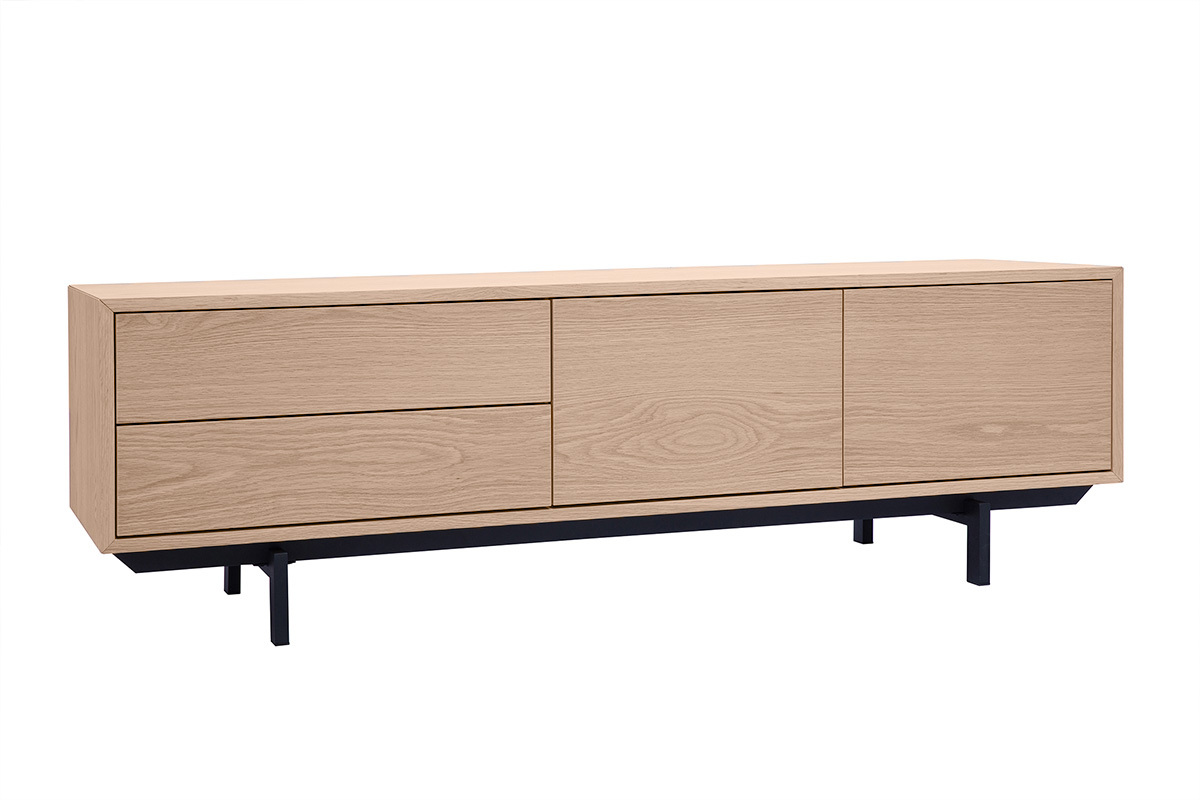 Mobile TV finitura in legno di quercia con vani chiusi L160 cm MANNY