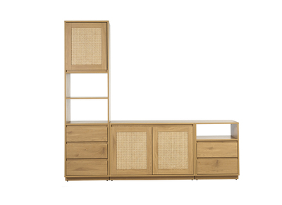 Mobile TV finitura legno chiaro quercia e rattan intrecciato L196 cm SEVILLE