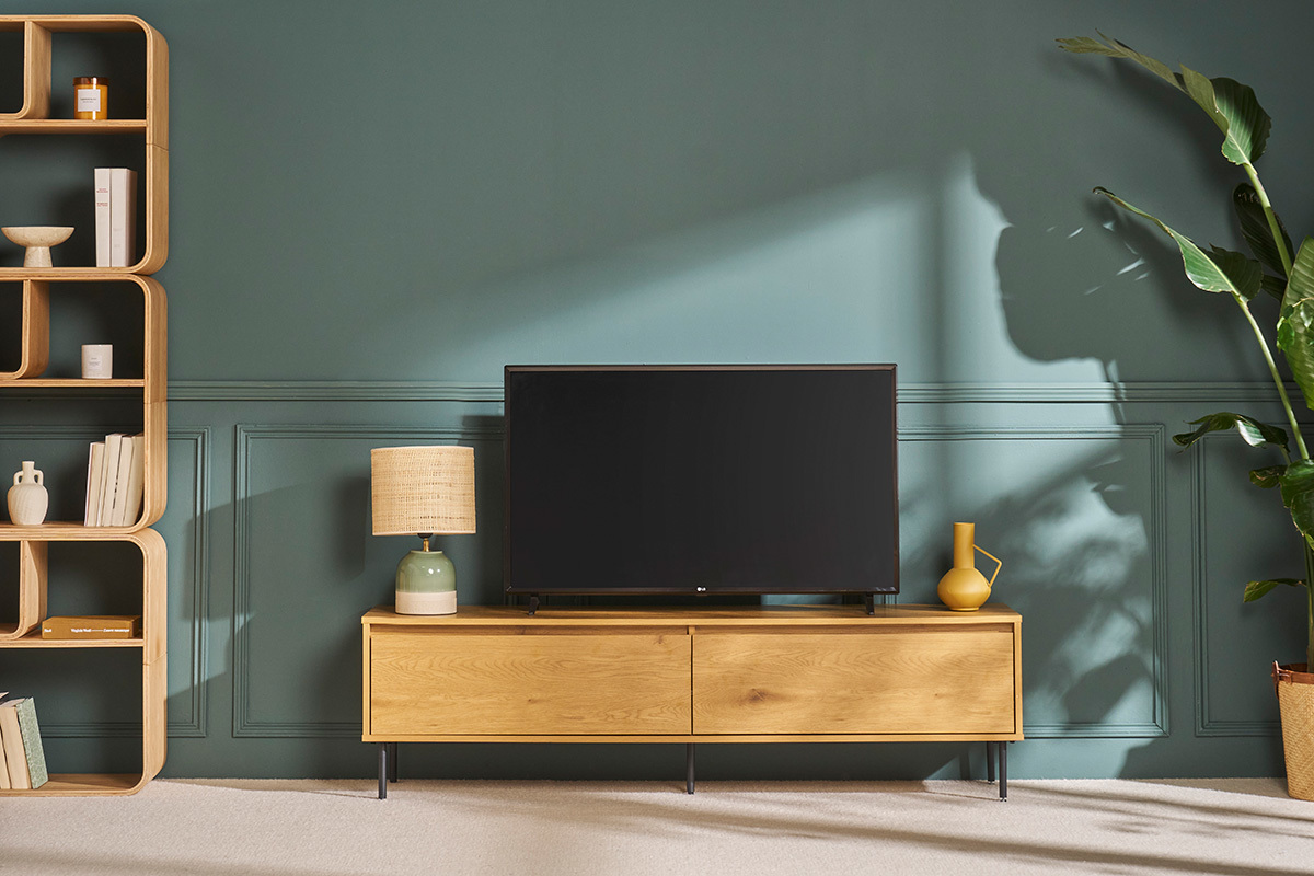 Mobile TV finitura legno chiaro rovere 2 cassetti L160 cm ARAGON