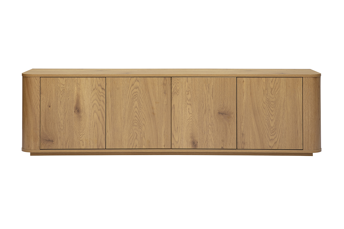 Mobile TV contemporaneo in rovere chiaro con 4 ante, vista frontale, dimensioni L180 cm