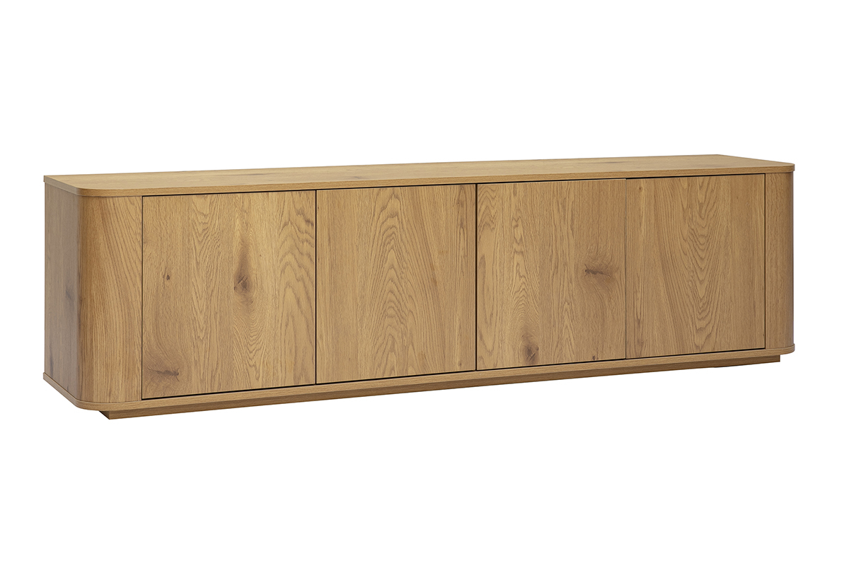 Mobile TV NEGAN in legno chiaro rovere, 4 ante, vista 3/4, lunghezza 180 cm.
