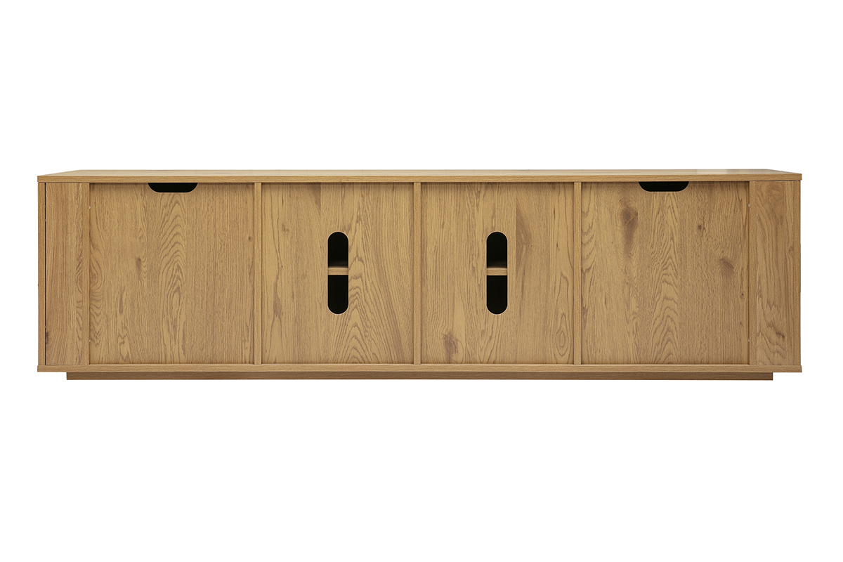 Mobile TV in legno chiaro rovere con 4 ante, vista dal retro