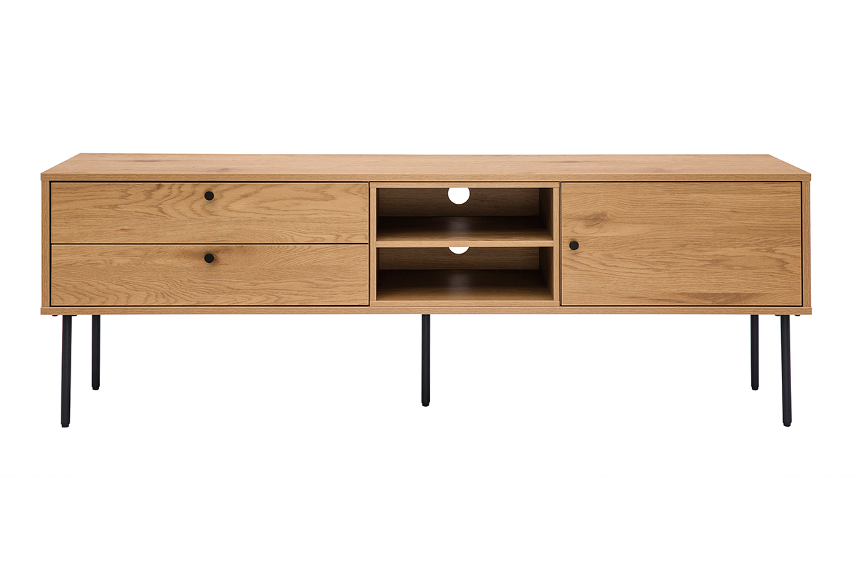 Mobile TV finitura legno chiaro rovere e base metallo nero L160 cm PERNELLE