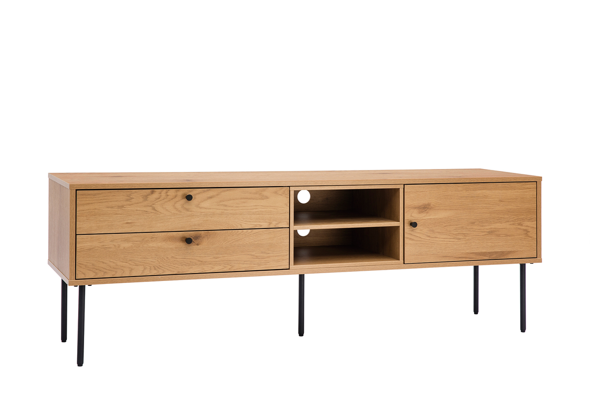 Mobile TV finitura legno chiaro rovere e base metallo nero L160 cm PERNELLE