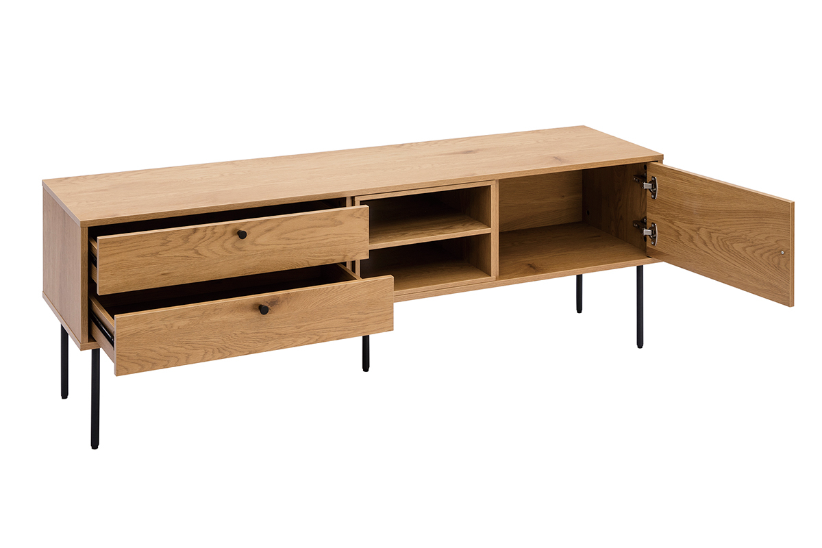 Mobile TV finitura legno chiaro rovere e base metallo nero L160 cm PERNELLE