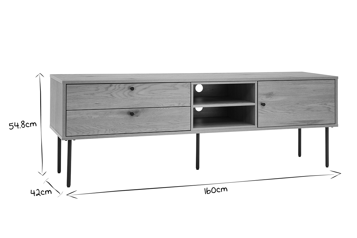 Mobile TV finitura legno chiaro rovere e base metallo nero L160 cm PERNELLE