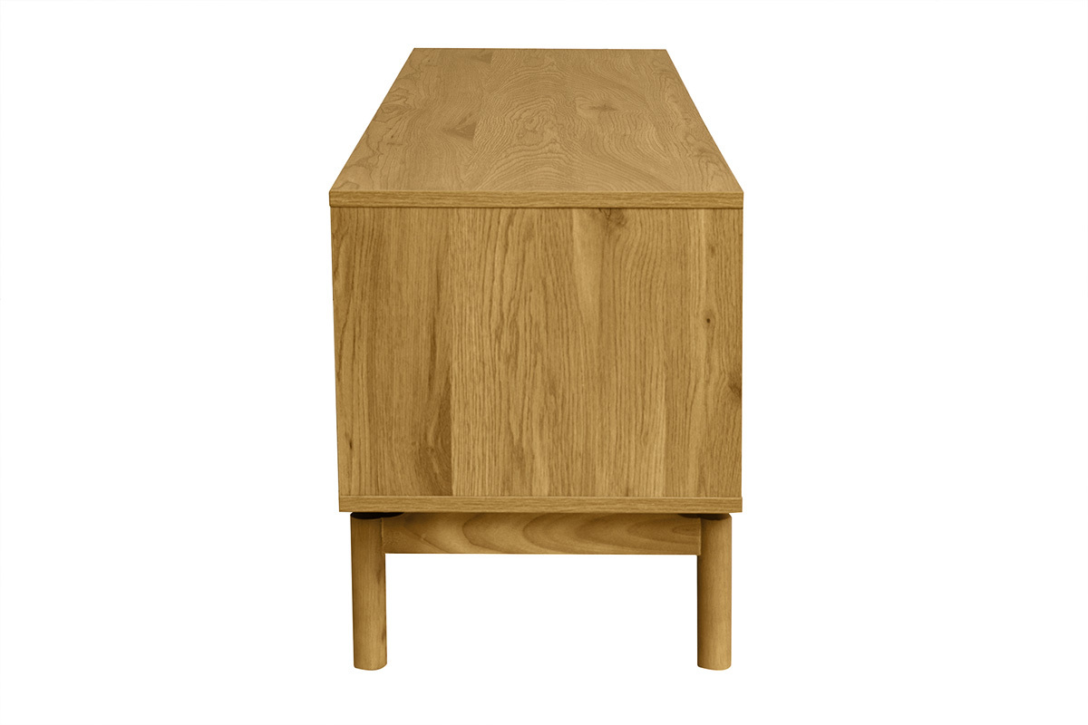 Mobile TV YSEULT in legno di quercia, vista di profilo, lunghezza 160 cm, design scandinavo essenziale.