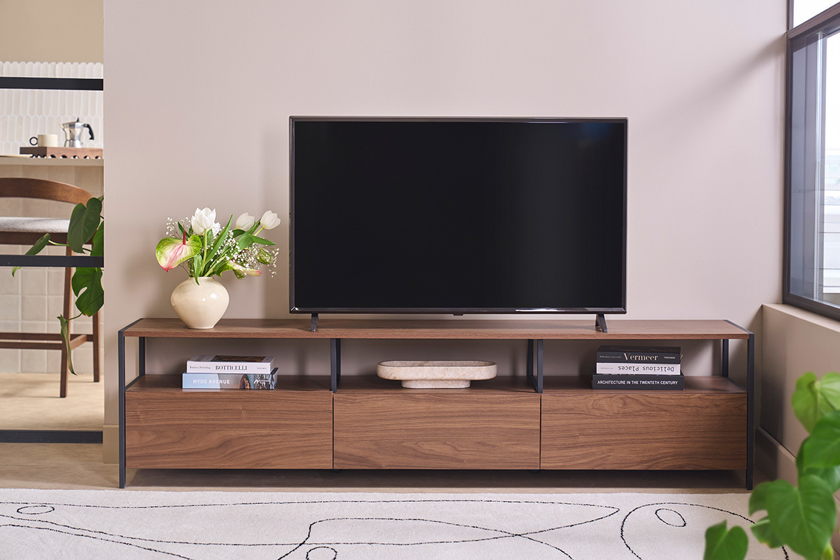 Mobile TV finitura legno scuro noce e metallo nero L180 cm MAXENCE