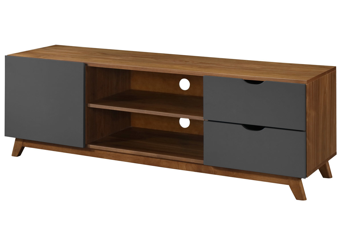 Mobile TV grigio antracite e noce NEELA