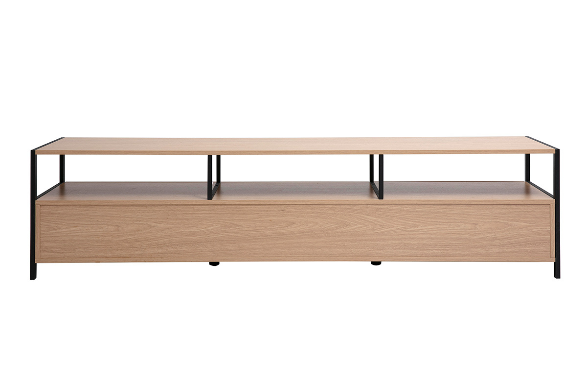 Mobile TV in finitura legno chiaro quercia e metallo nero L180 cm MAXENCE