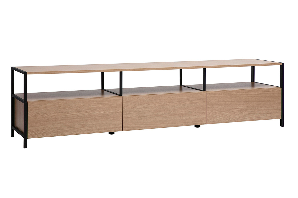 Mobile TV in finitura legno chiaro quercia e metallo nero L180 cm MAXENCE