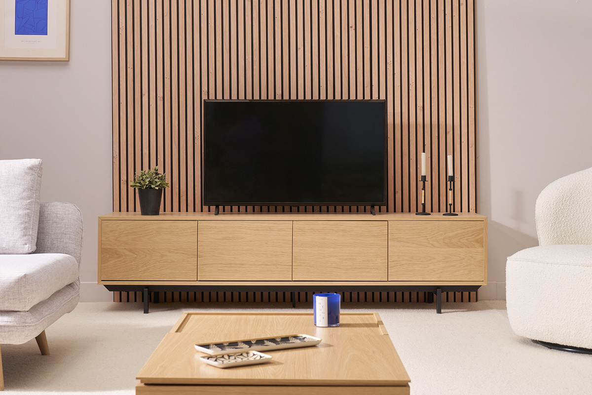 Mobile TV in finitura legno quercia e metallo nero L200 cm MANNY