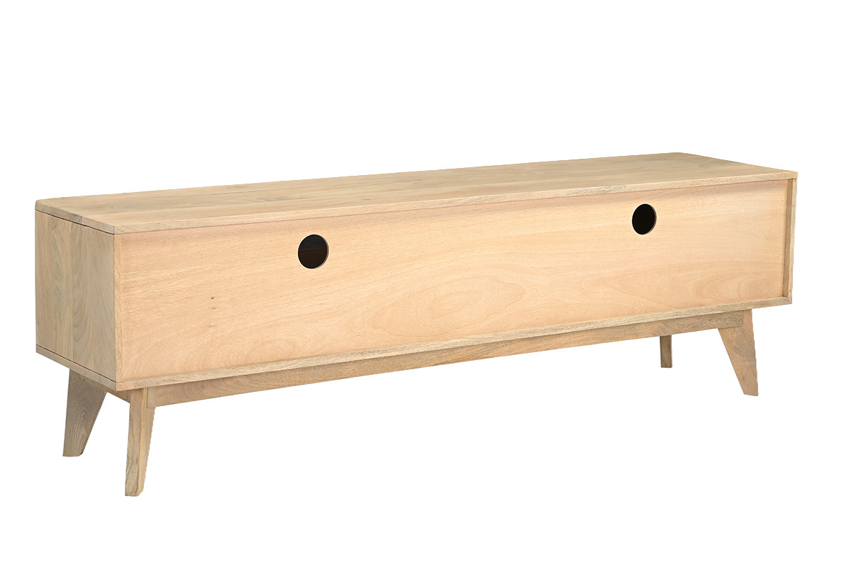 Mobile TV ALDA in mango massiccio, lunghezza 160 cm, con porta scorrevole e piedi in legno.
