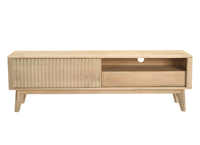Mobile TV in legno chiaro di mango massiccio con porta scorrevole L160 cm ALDA