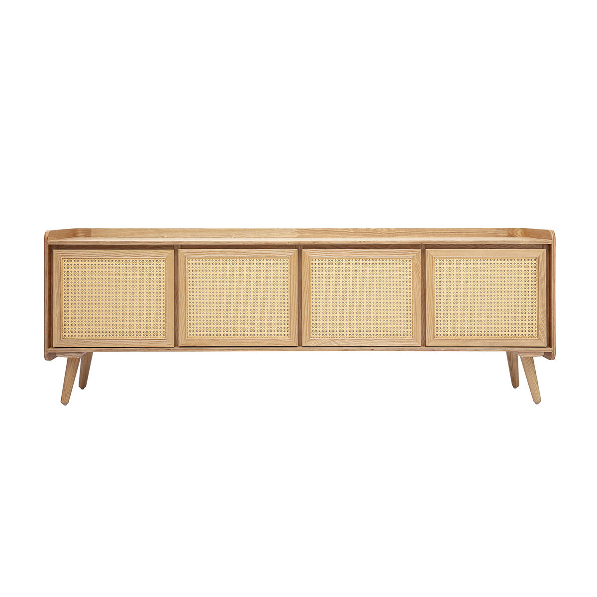 Mobile TV in legno chiaro frassino e cannage in rattan L200 cm ELSY