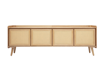Mobile TV in legno chiaro frassino e cannage in rattan L200 cm ELSY