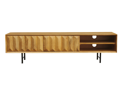 Mobile TV in legno chiaro massello di mango con incisioni L160 cm AGRA