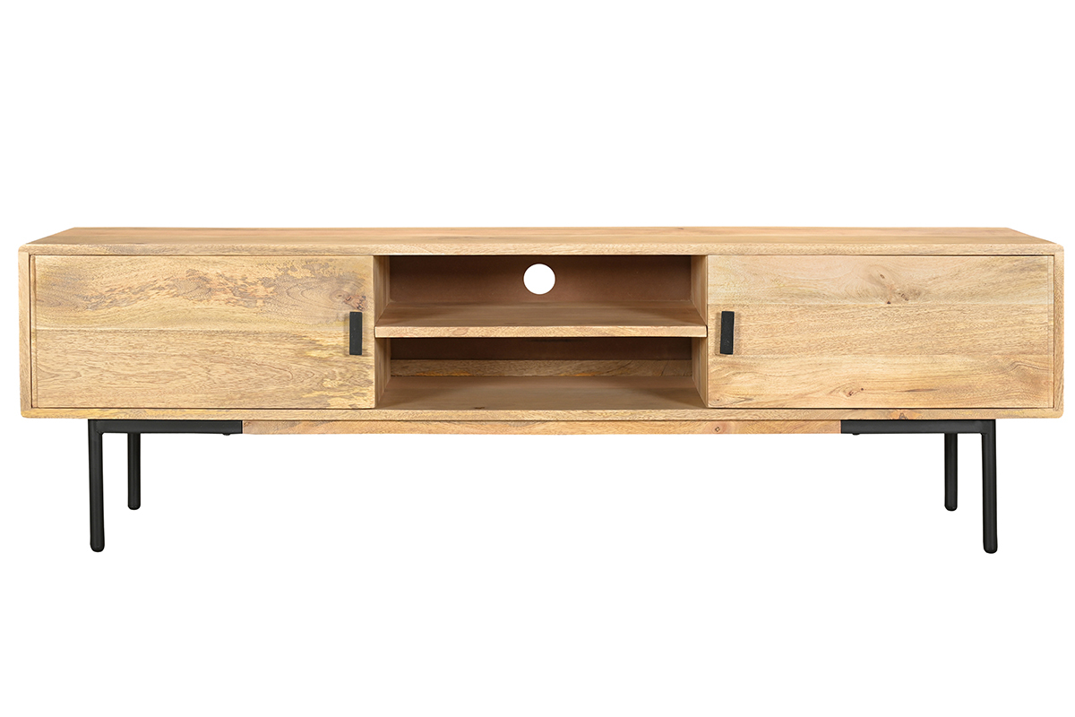 Mobile TV in legno chiaro massello di mango e metallo nero L165 cm JUDE