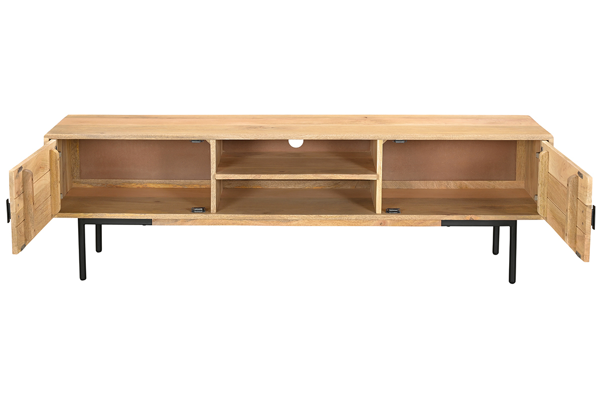 Mobile TV in legno chiaro massello di mango e metallo nero L165 cm JUDE